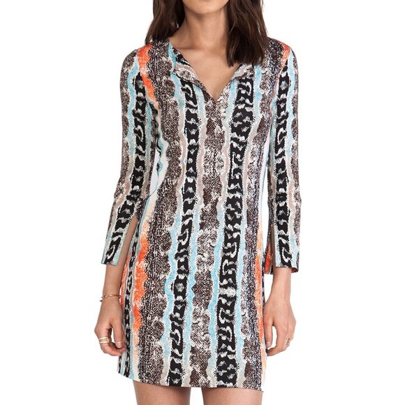 Diane von Furstenberg NEW REINA TWO Silk 3/4 Sleeve Mini Dress in Oasis Snake - Picture 5 of 8